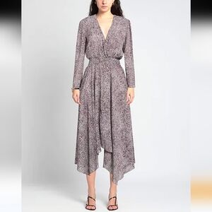 Maje Burgundy White Leopard Animal Print Asymmetrical Dress